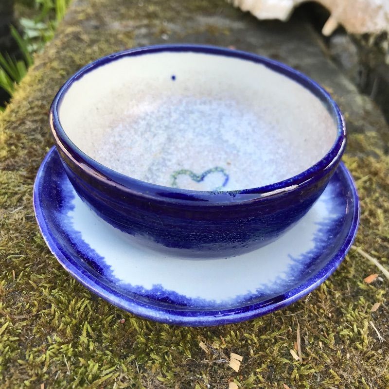 Conjunto de cuenco y plato Corazón Azul